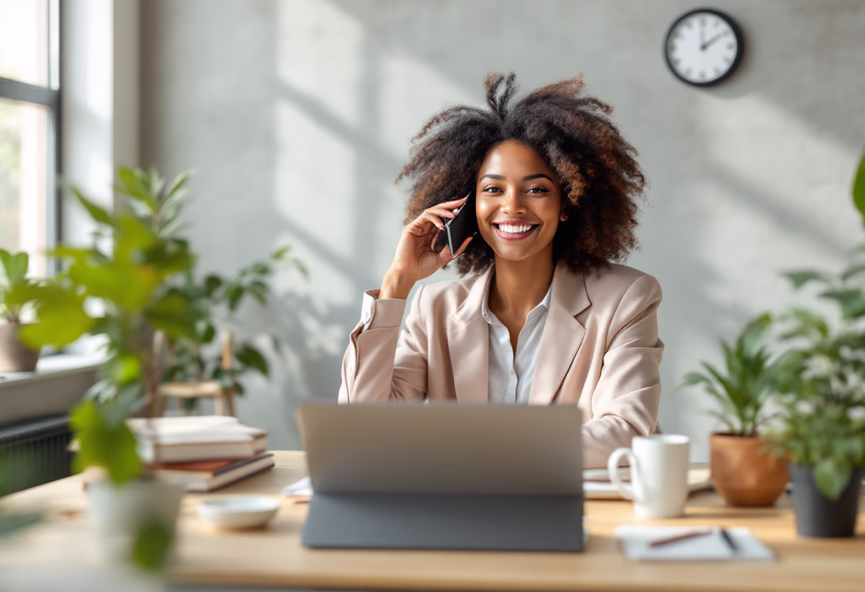 image of a person on a phone call (for a productivity tools business)