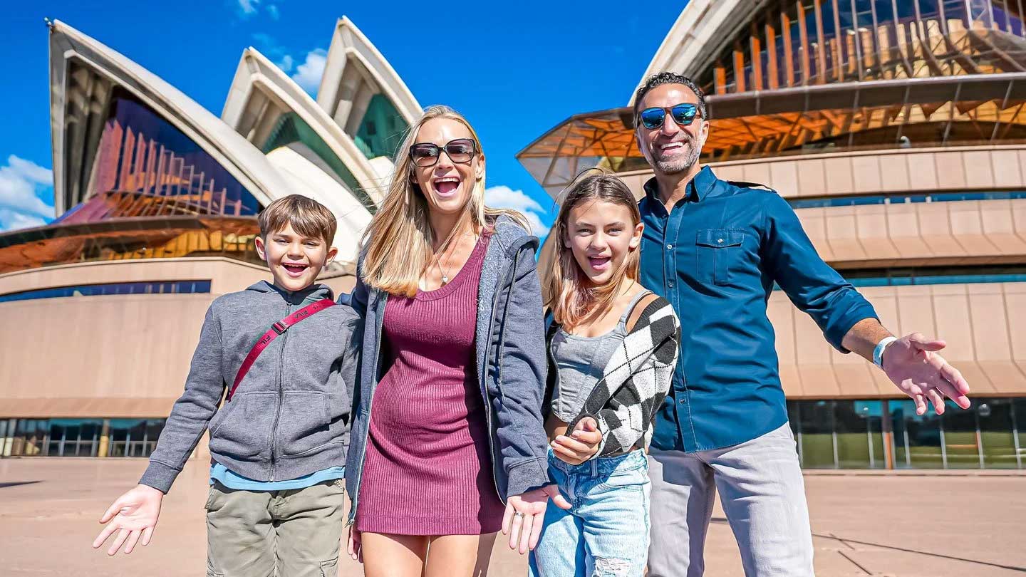 The Lockwood family celebrating in front of the Sydney Opera House