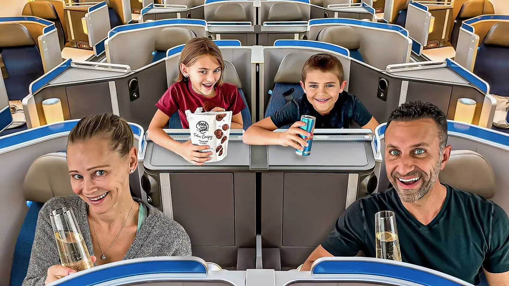 The Lockwood family flying in United Airlines's Polaris business class