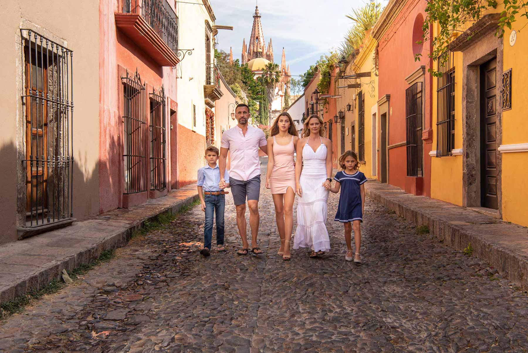 The Lockwood family walks down a street in San Miguel de Allende, Mexico