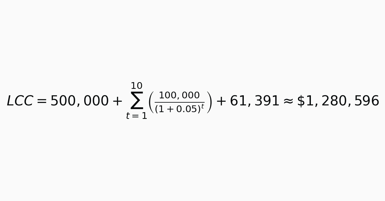 Formula for calculating total costs - LCCA 