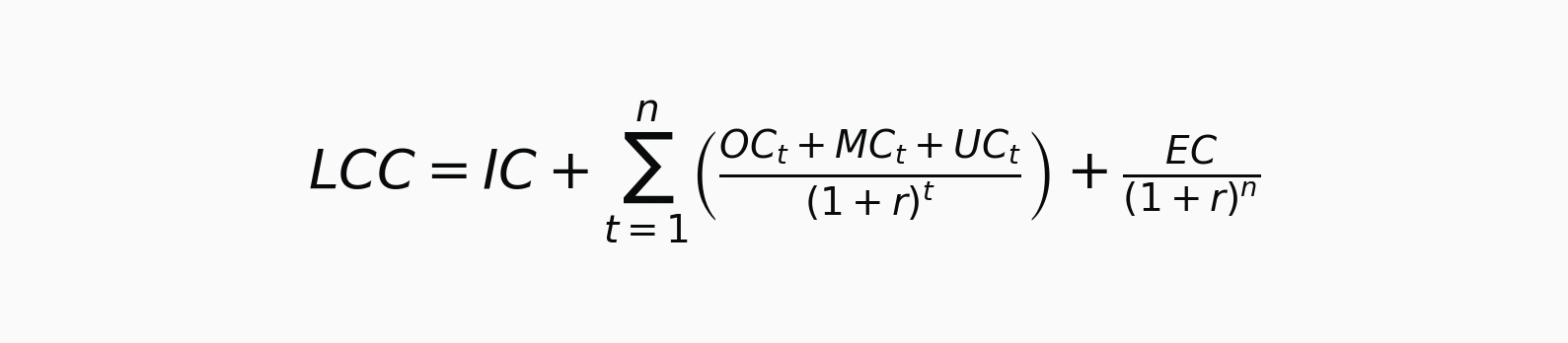 formula for calculating lifetime  costs - LCCA 