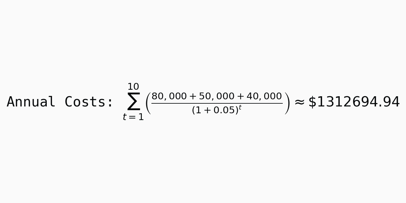 Formula for calculating annual costs - LCCA ex.2