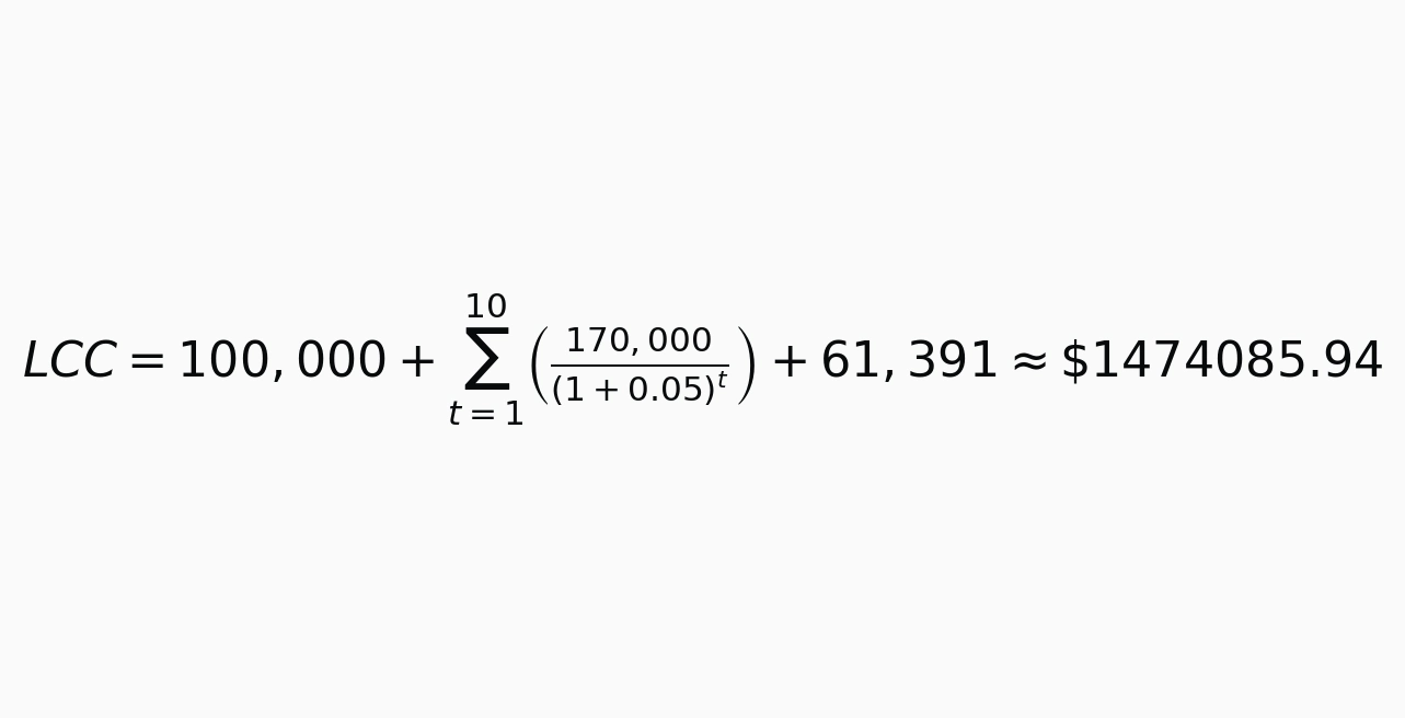 Formula for calculating LCCA ex.2