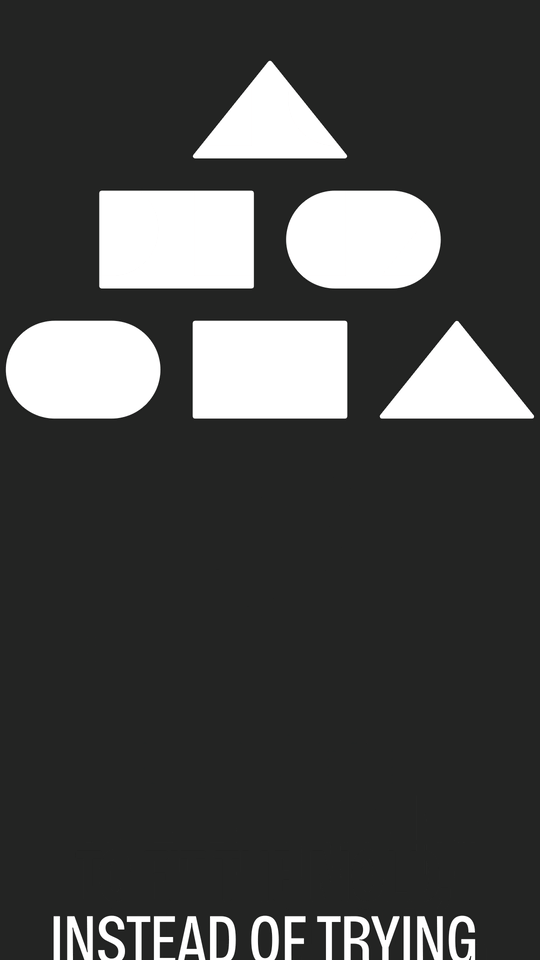 White geometric shapes forming a pyramid with motivational text below on a black background.