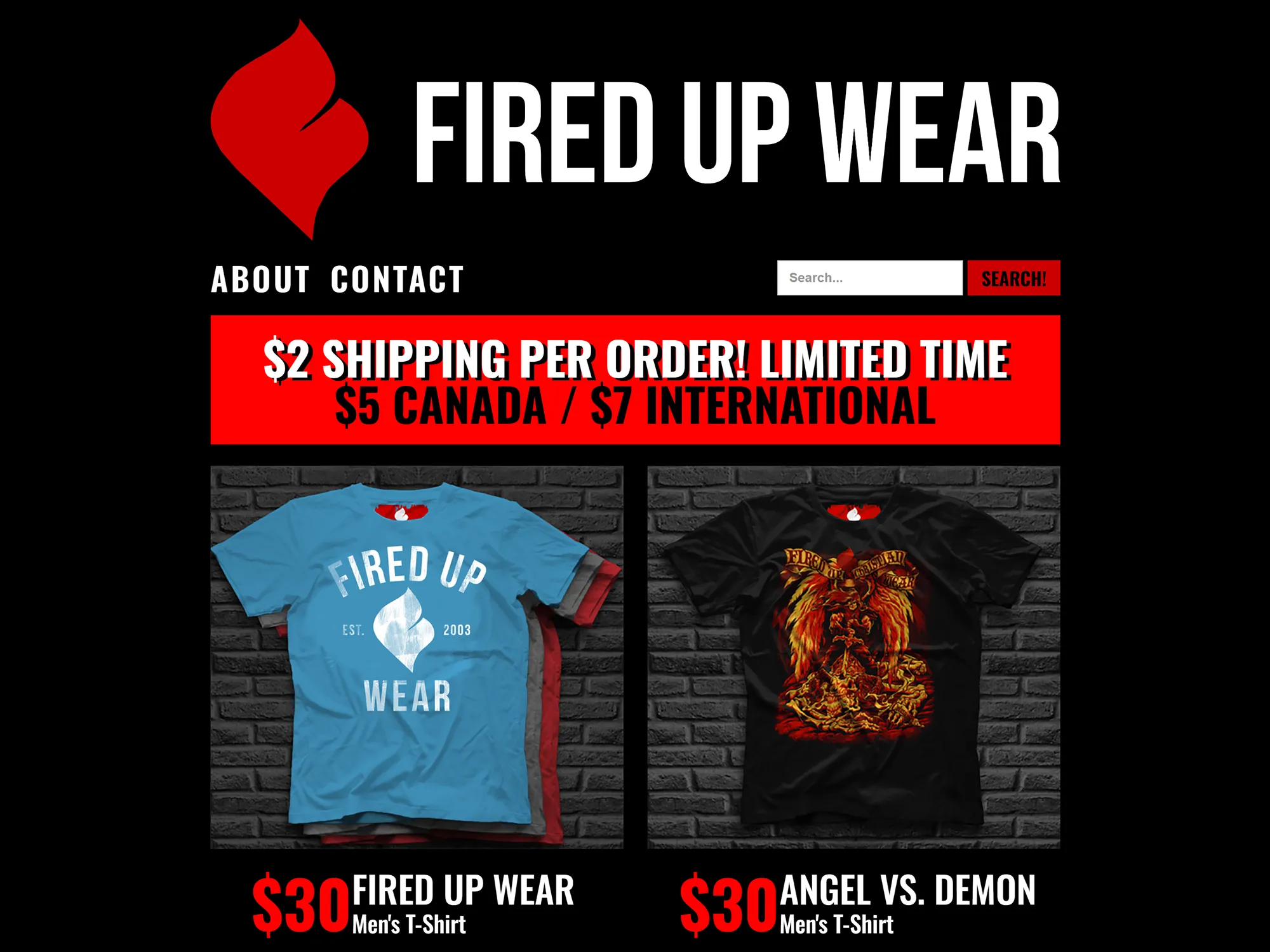 image of the Fired Up Wear website
