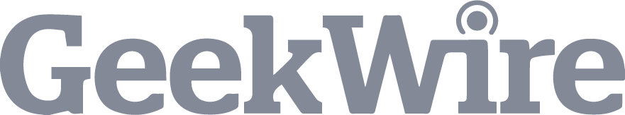 A logo of GeekWire a national blog
