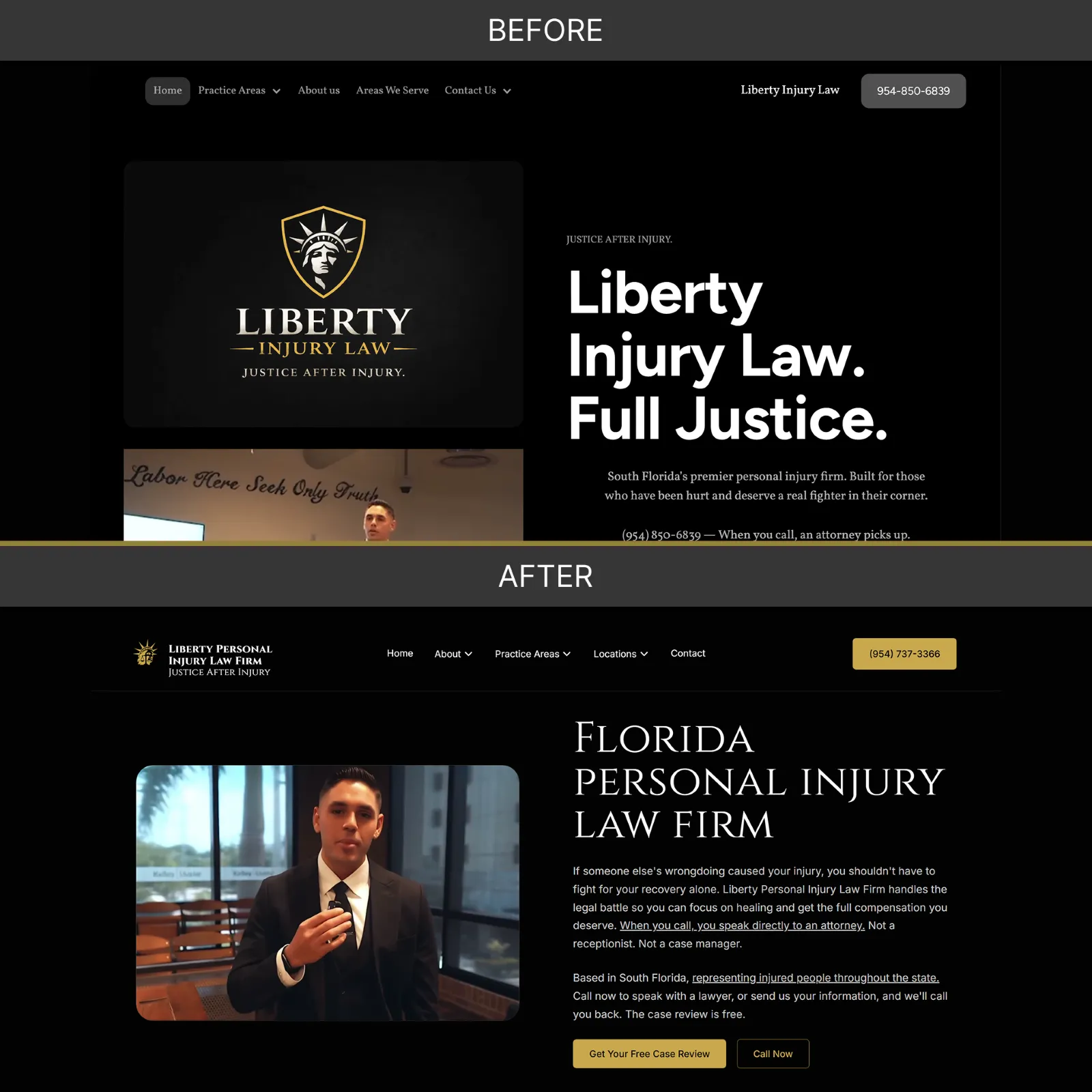 image of before and after of Liberty website