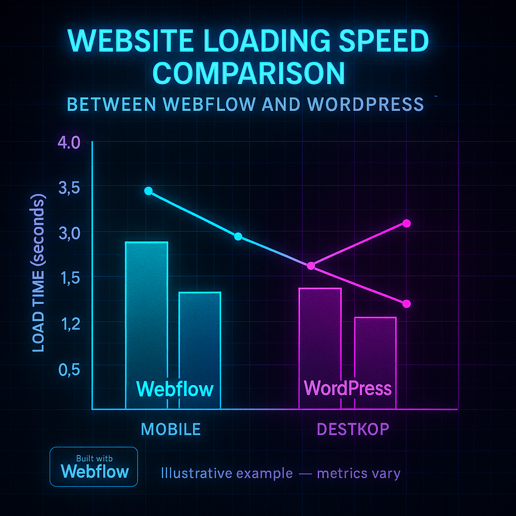 image of Website loading speed comparison between Webflow and WordPress sites