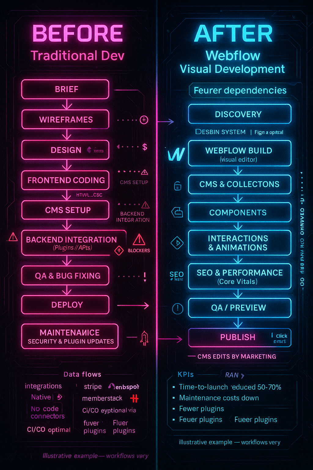 image of Streamlined web development workflow: Webflow visual editor vs traditional coding