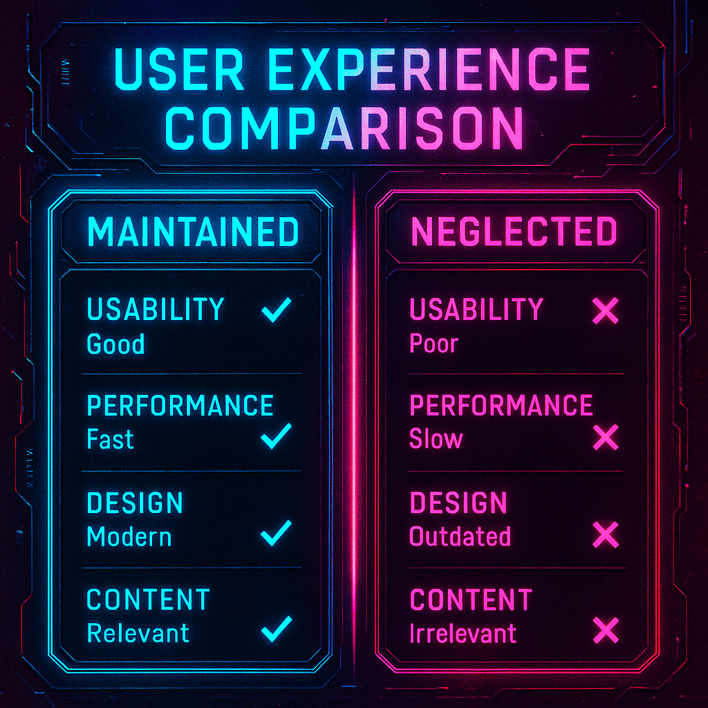 User experience comparison between maintained and neglected websites
