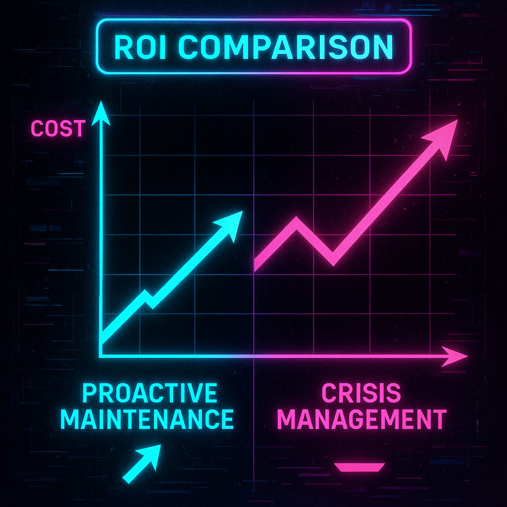 image of ROI comparison: proactive website maintenance vs emergency crisis management