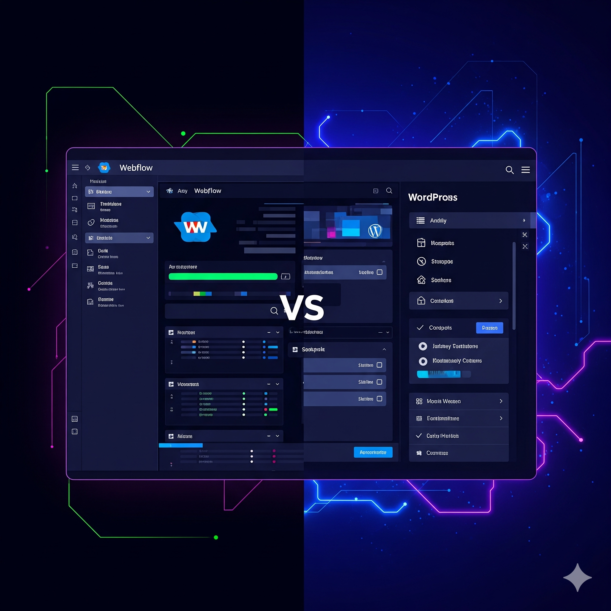 image of User-friendly Webflow editor interface compared to complex WordPress admin dashboard