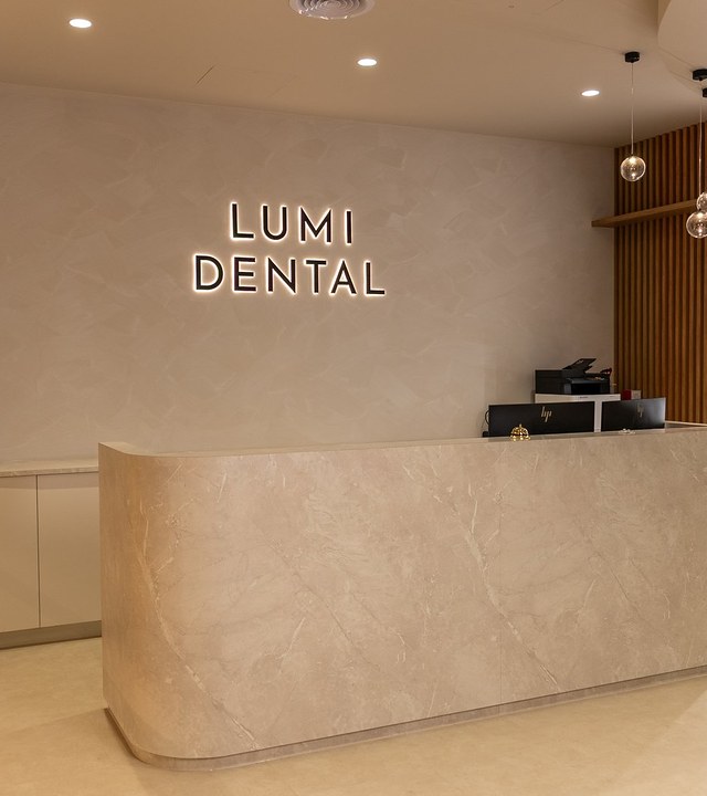 The reception desk at Lumi Dental