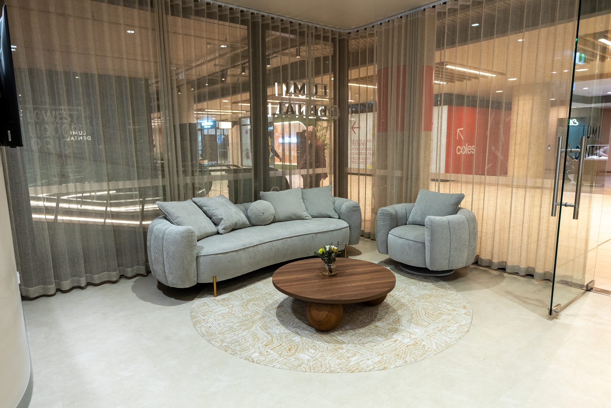 Waiting lounge at Lumi Dental looking out to Melrose Central