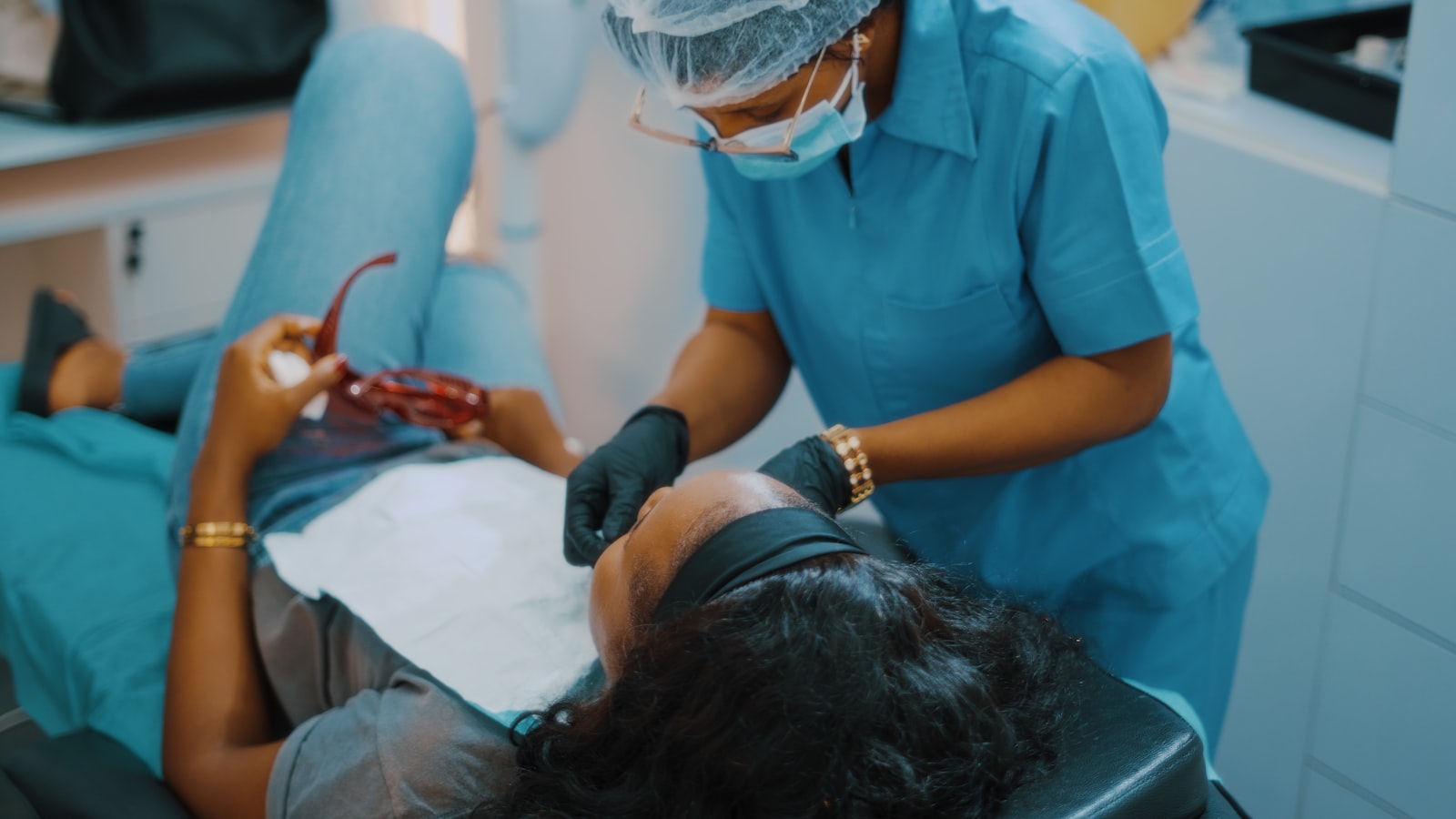 Dental consultation checking wisdom teeth and jaw before extraction