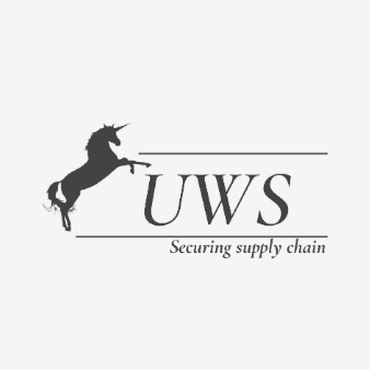 Logo with a unicorn silhouette and the text 'UWS Securing supply chain'.