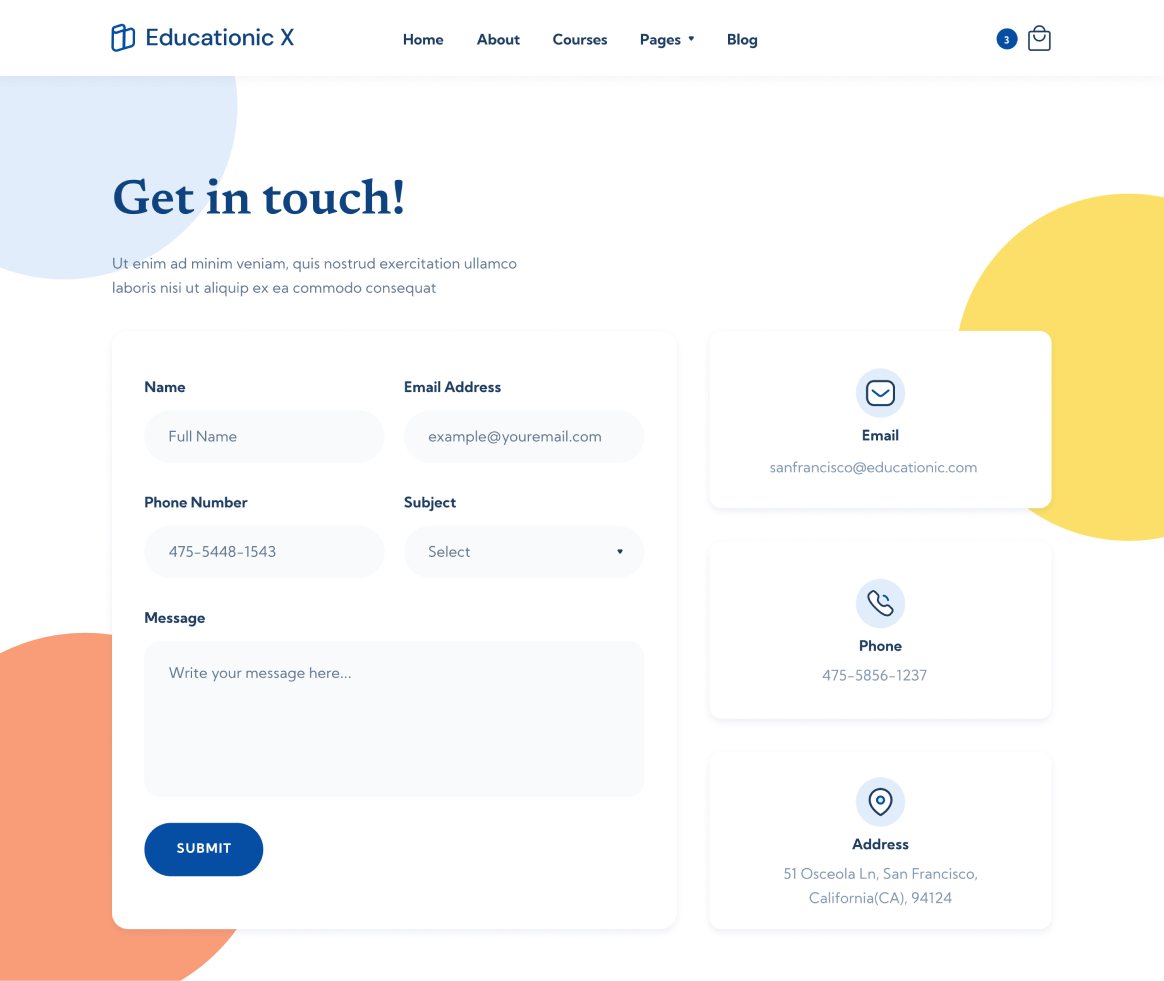 Educationic X - Contact page - Education Webflow Template