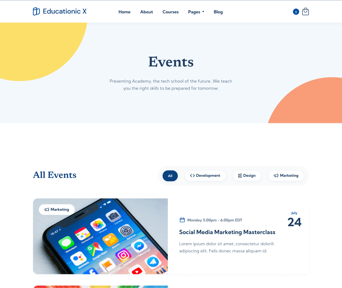 Educationic X - Events page - Education Webflow Template