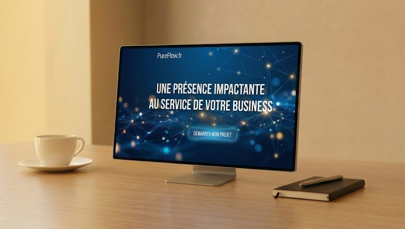 Réseau abstrait de connexions lumineuses bleues évoquant l'océan et la fibre optique et la vitesse web