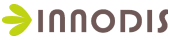 Innodis logo with a green leaf-like symbol to the left of the company name in brown stylized text.