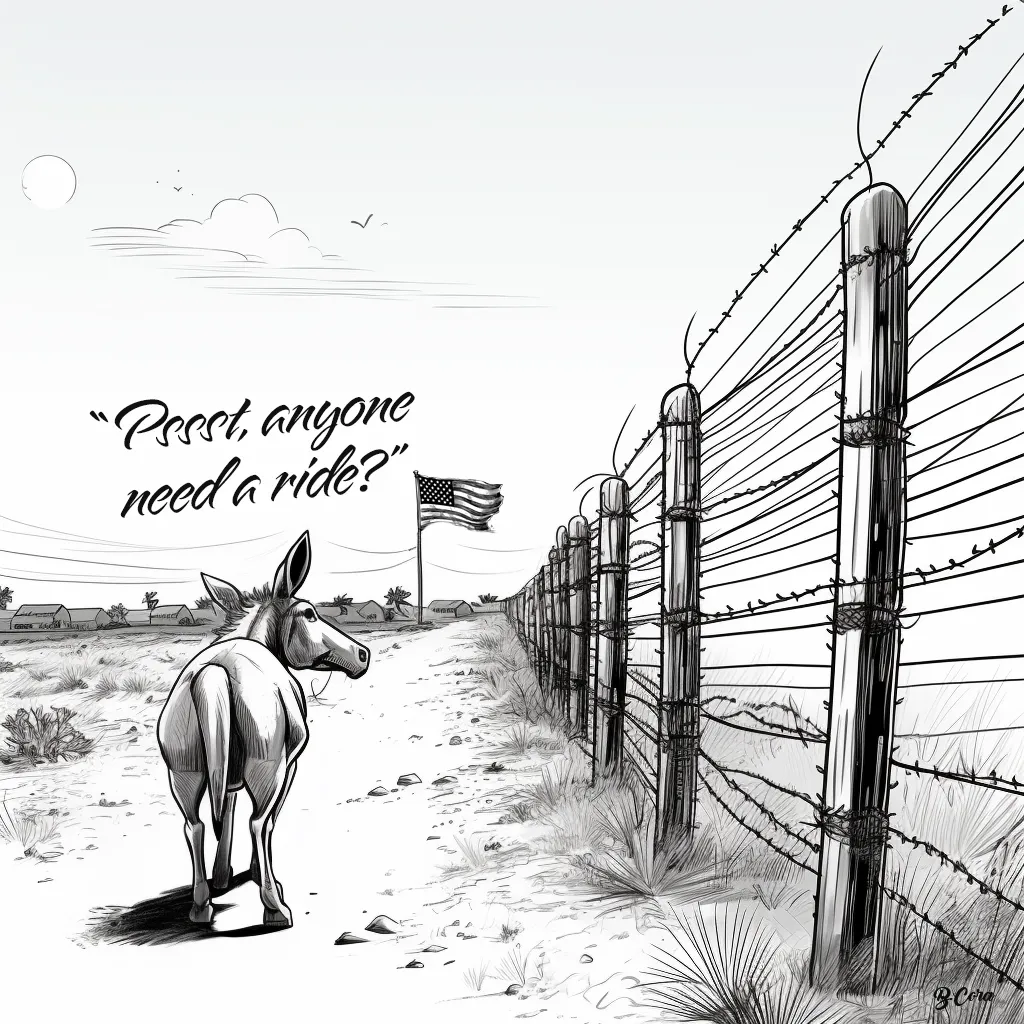 A donkey standibng by the Mexican border