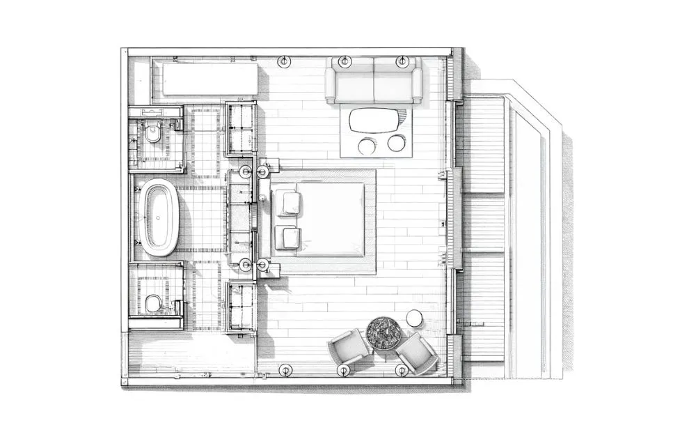 Floor plan of the Cap Ferret Prestige Suite at Villa Colette