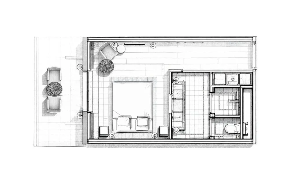 Floor plan of the Classic Patio Room at Villa Colette