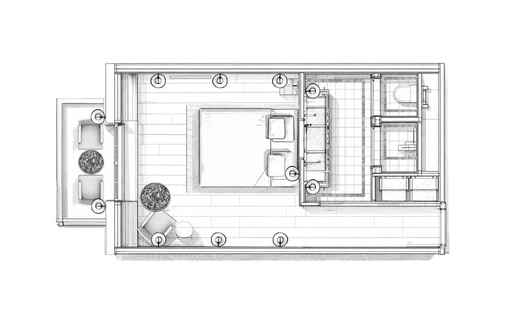 Floor plan of the Deluxe Village Room at Villa Colette