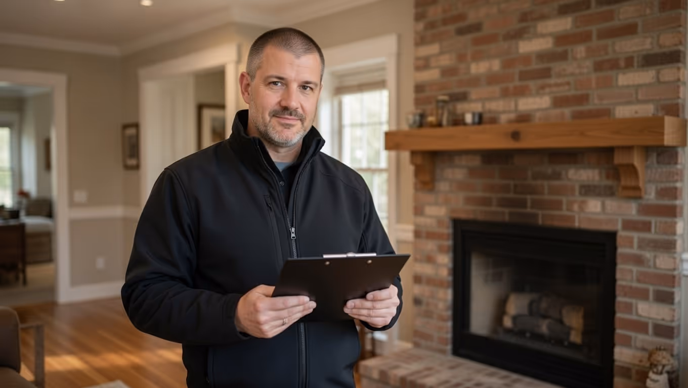 Fireplace inspection during home inspection service