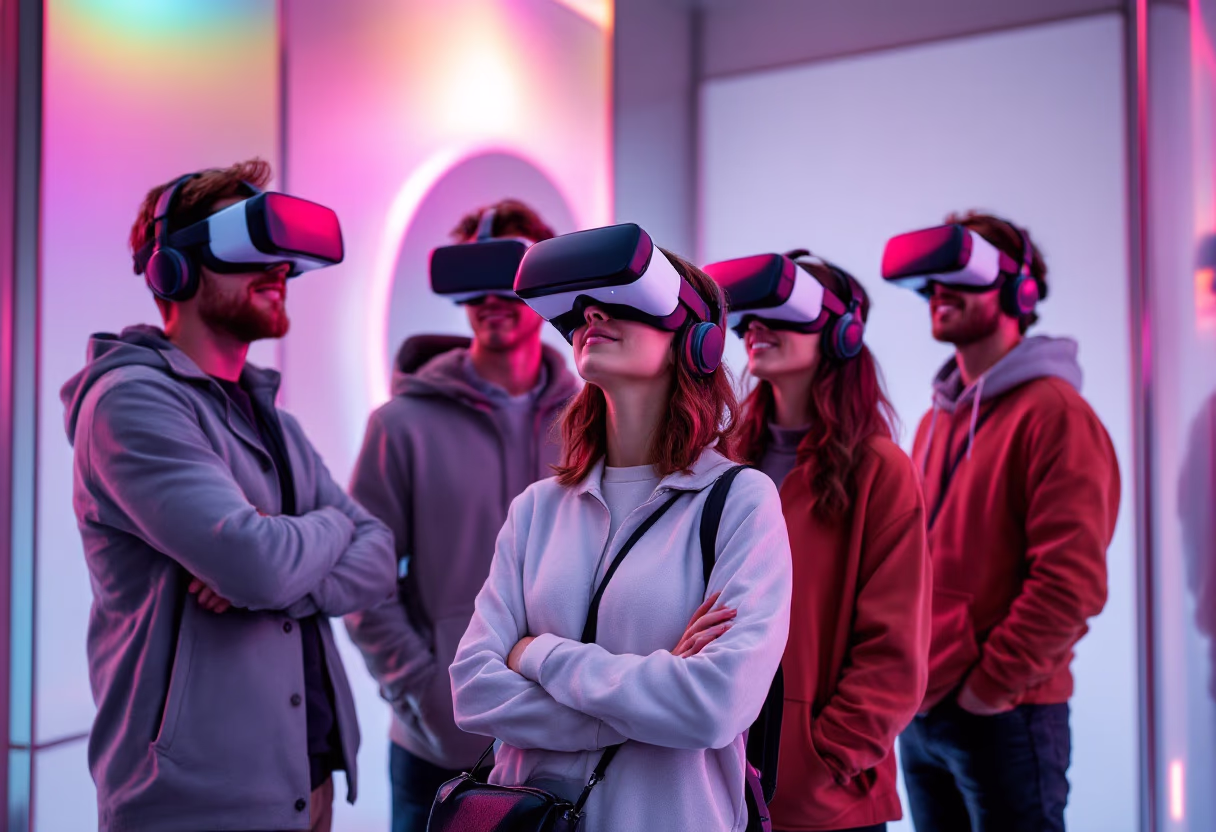 image of a guided tour group attending a virtual reality experience