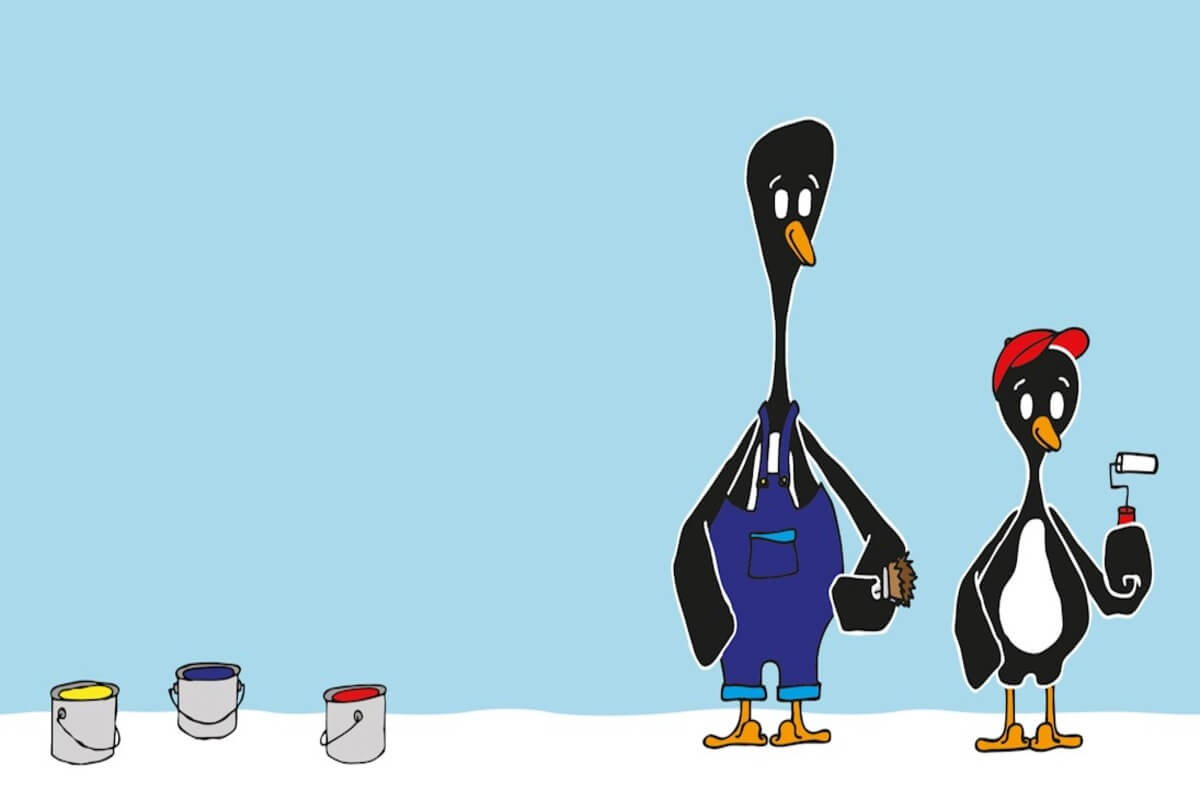 Tegning med de to hovedfigurene i barneforestillingen Unni og Gunni på Det Norske Teatret