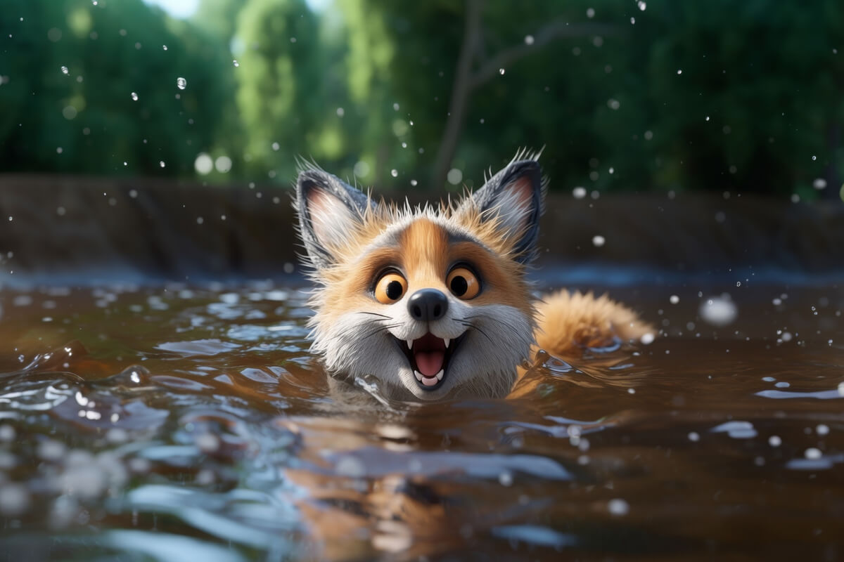 Animert ulv med store øyne og snilt utseende som illustrasjon til Peter og Ulven i Olavshallen