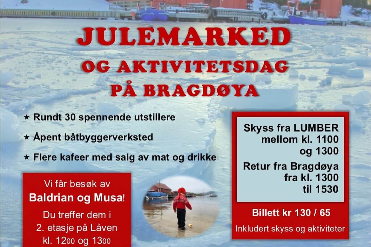 Plakat med annonse for Julemarked og aktivitetsdag på Bragdøya