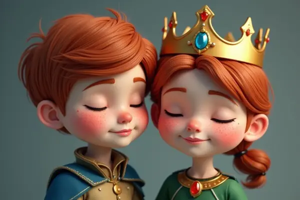 To barn kledd som prins og prinsesse med krone smiler med lukkede øyne, som illustrasjonsbilde for Barnelørdag i bydelene på Barnas kulturhus i Bergen
