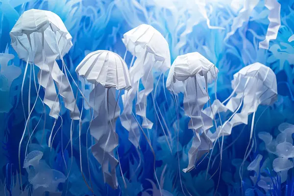 En manetfigur som henger i en tentakkel på en ledning, som illustrasjonsbilde for kunstcampem Maneten og havet på Akvariet i Bergen