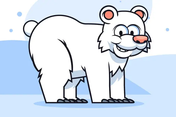 Illustrasjon av en vennlig, tegneserieaktig isbjørn som står på is i et lyst og barnevennlig uttrykk, som illustrasjonsbilde til beskrivelsen av vinterferieaktiviteter for barn på Arkeologisk museum Stavanger