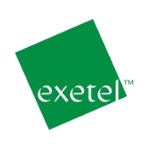Exetel company logo with the word 'exetel' in white lowercase letters on a green tilted square background.