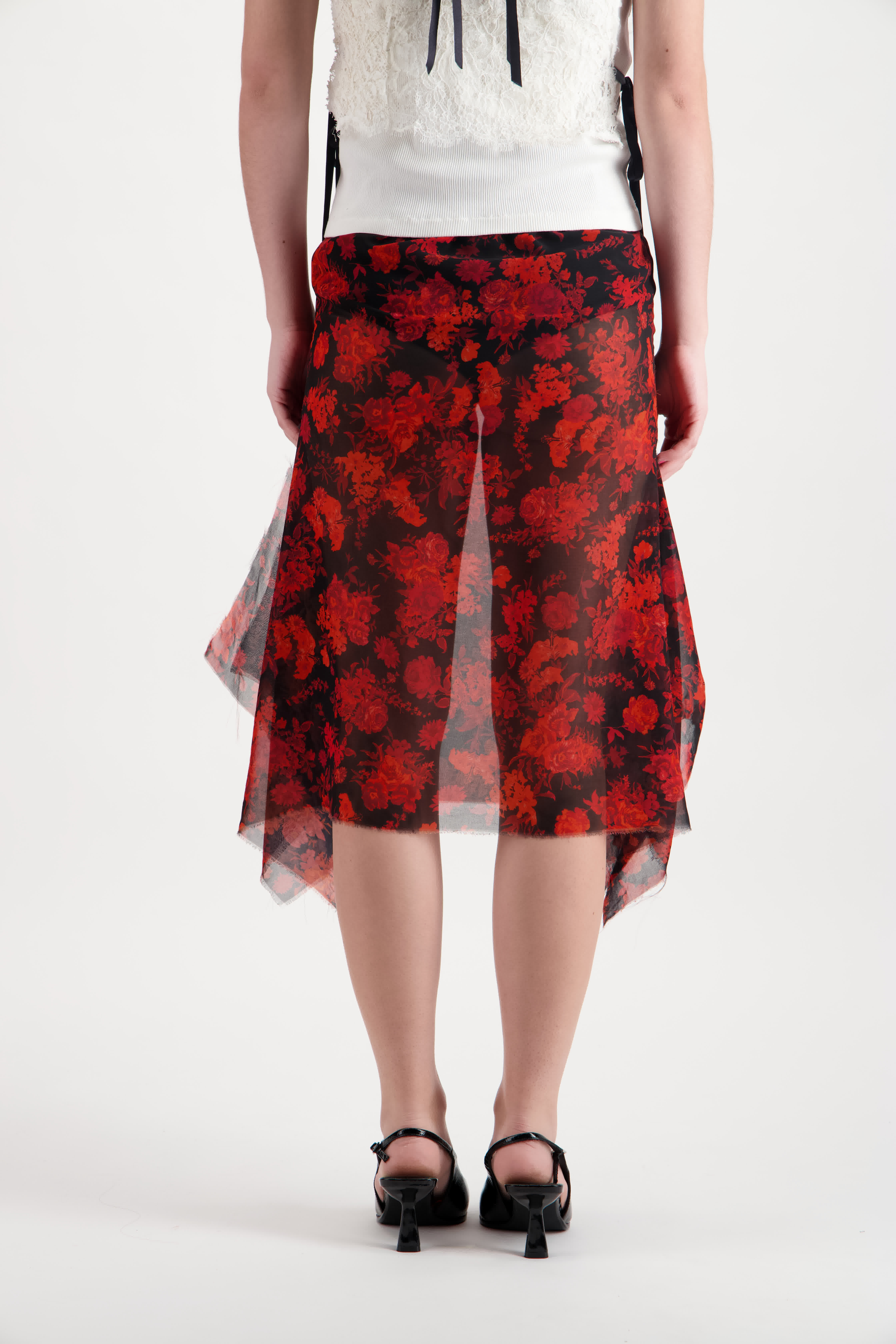 Jupe Courte Rouge Fleurs