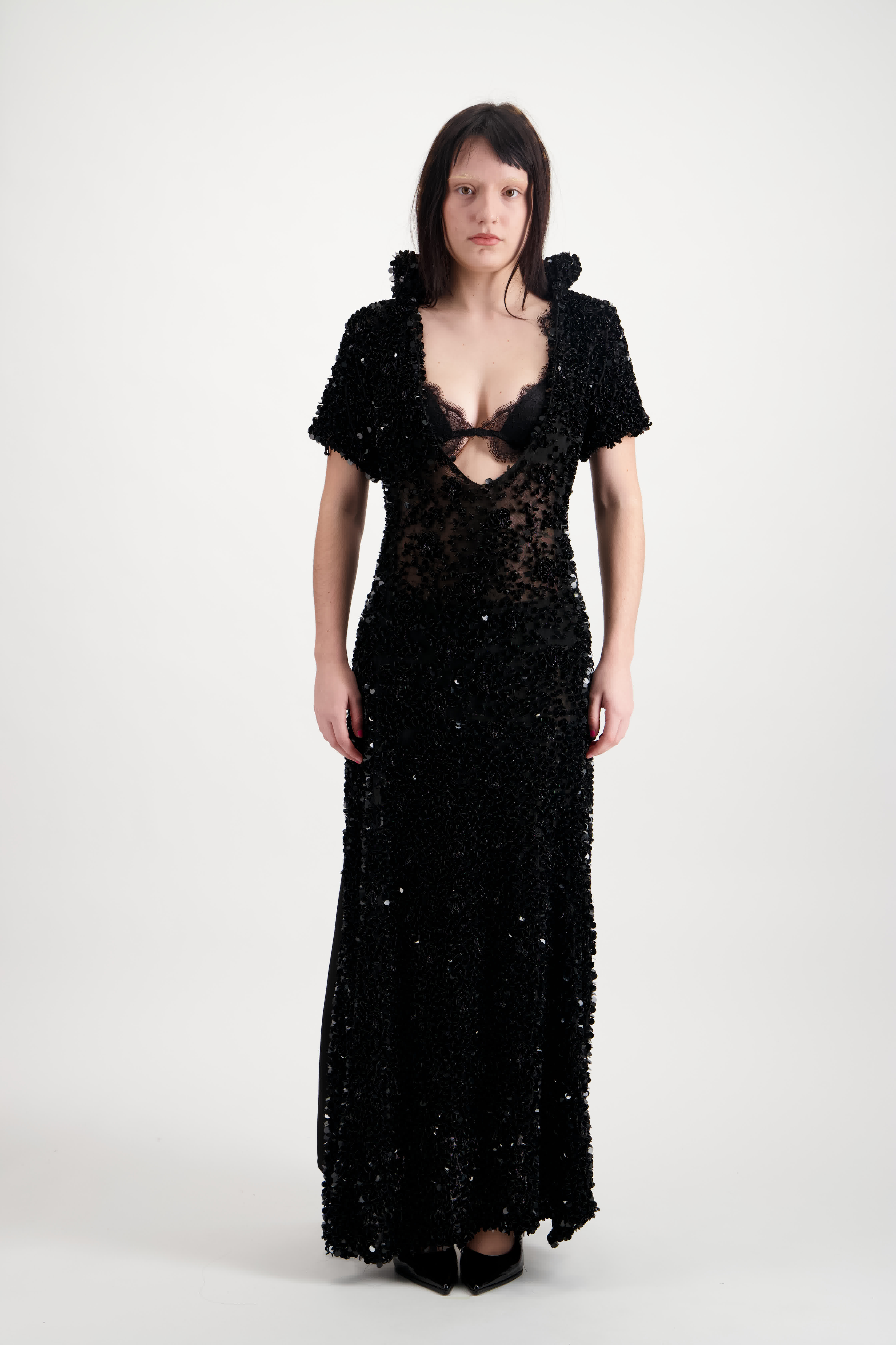 Robe Longue Sequins Noirs