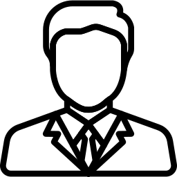 Simple black outline of a smiling person holding a gear, symbolizing management or settings.