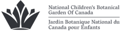 Logo of National Children's Botanical Garden of Canada with stylized plant icon and bilingual text in English and French.