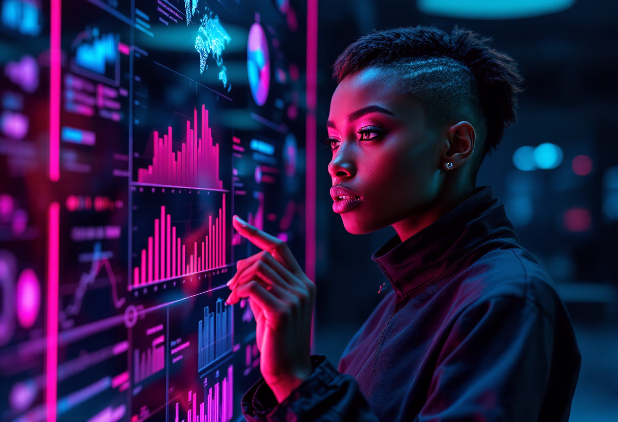 a person analyzing data charts (for a social media and communication)