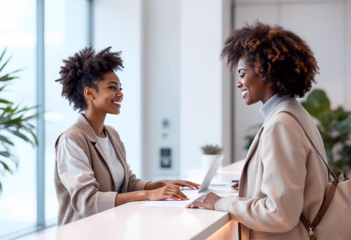 image of a person asking a question at an information counter (for a mobility and transportation)