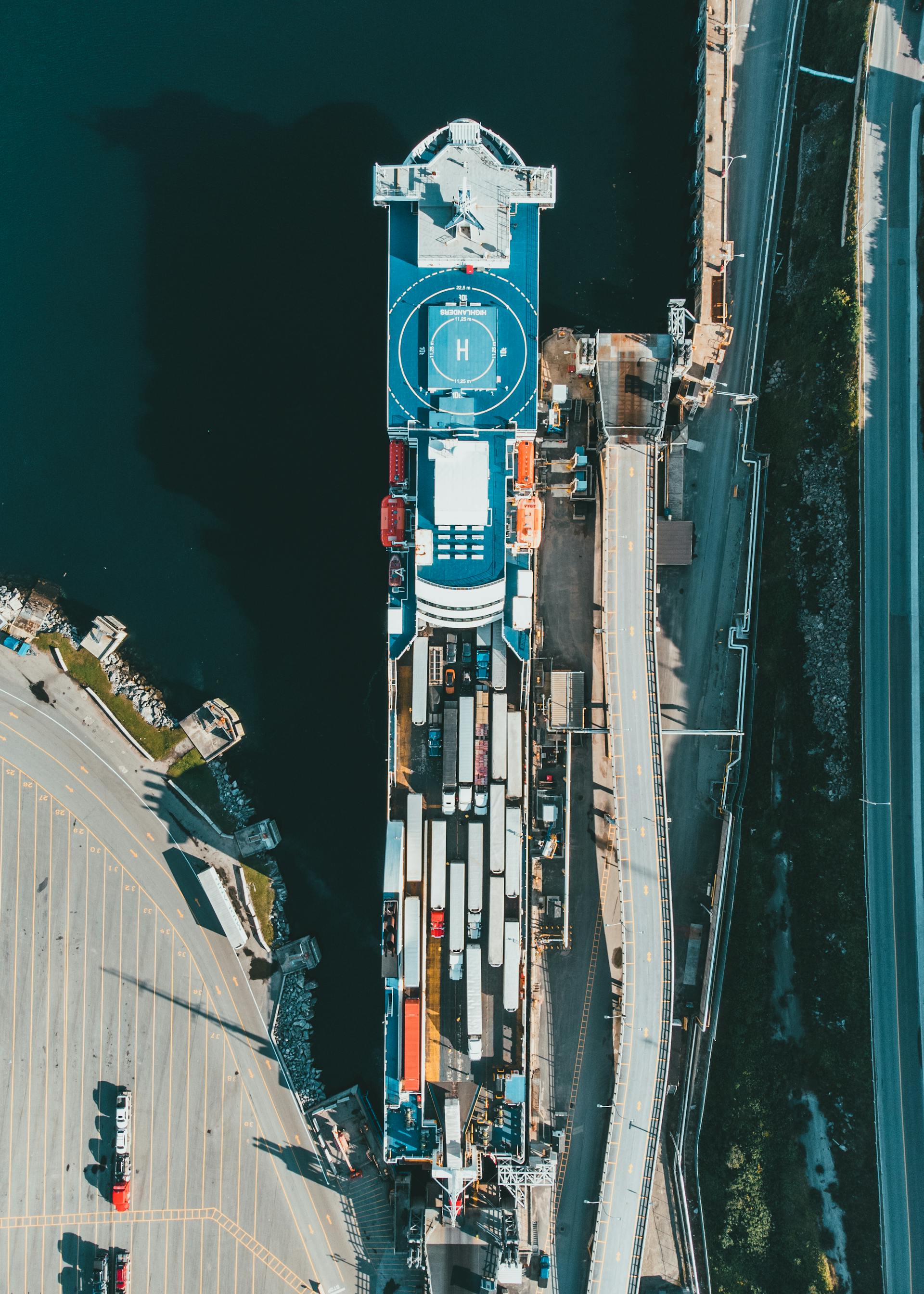 Top view of a cargo ship
