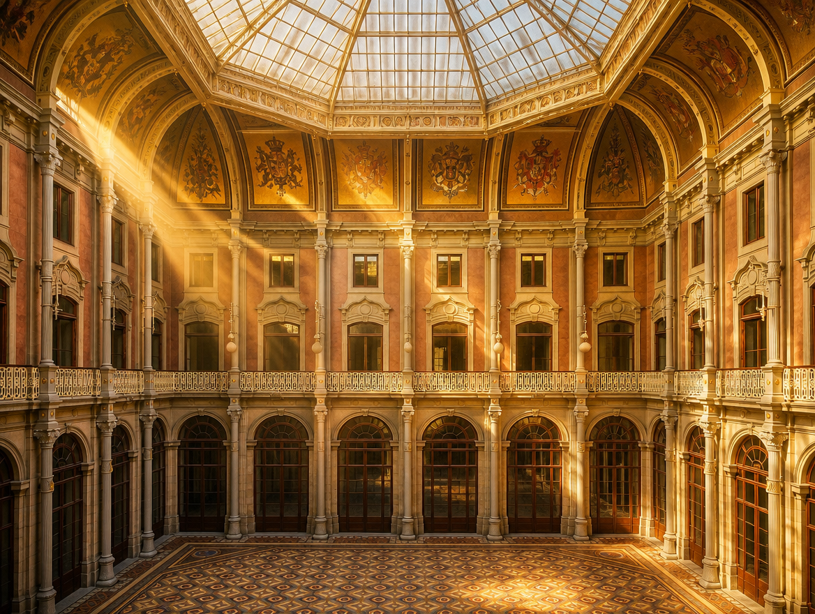 Pátio das Nações, cour intérieure à verrière octogonale du Palácio da Bolsa