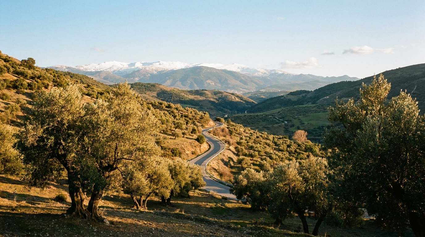 Vue depuis le col du Puerto del Suspiro del Moro vers la Sierra Nevada