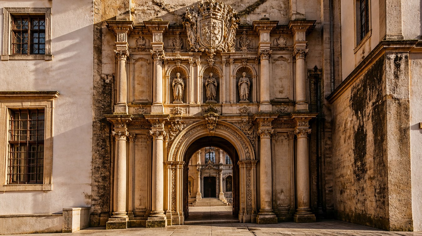 La Porta Férrea, porte monumentale en pierre de l'université de Coimbra