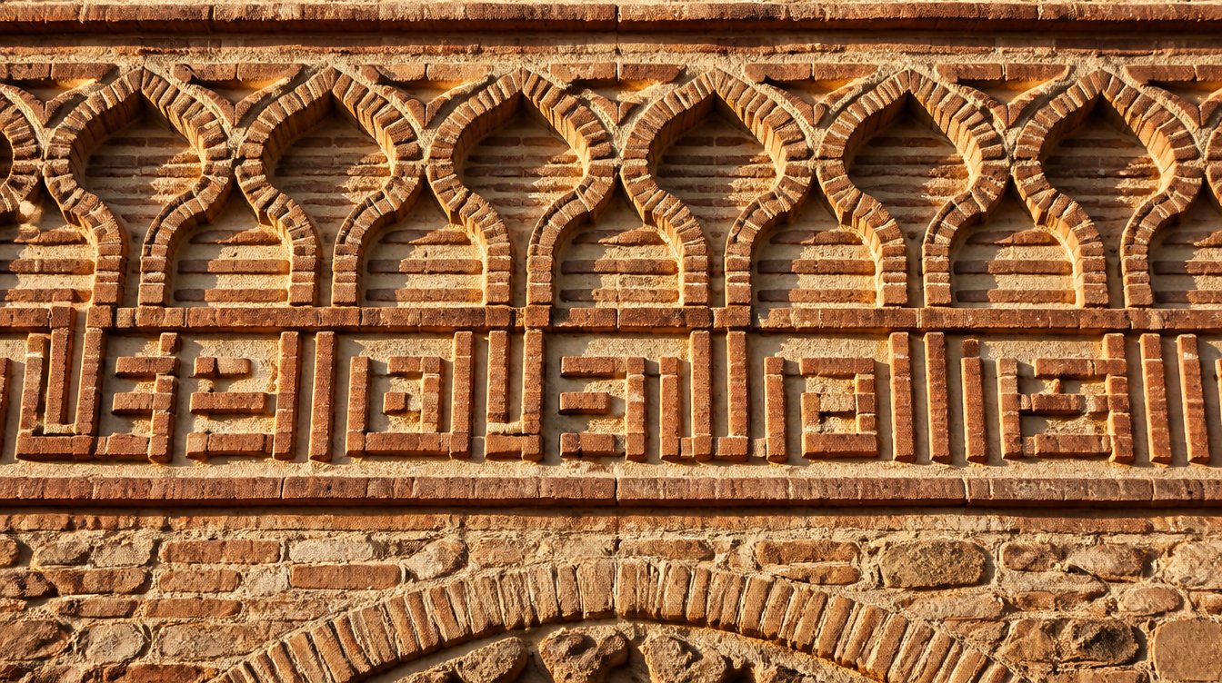 Inscription coufique en brique sur la façade de la mosquée Bab al-Mardum à Tolède