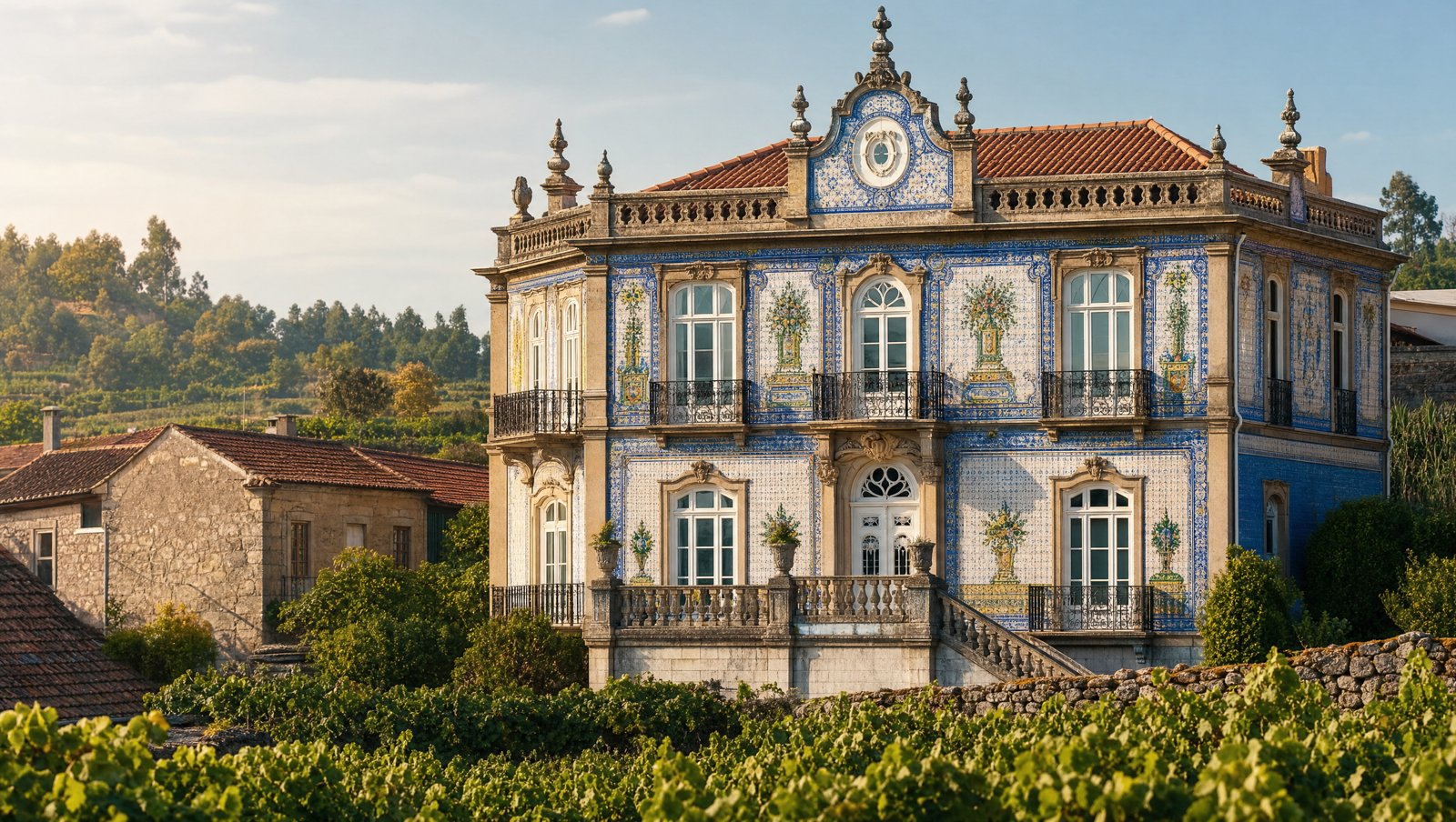 Maison ornée de faïence azulejo dans un village du Minho